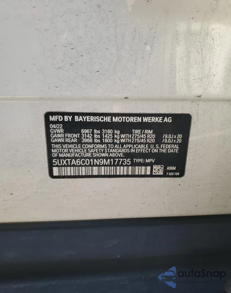 2022 BMW X5 xDrive45E из США, поврежденный, VIN 5UXTA6C01N9M17735